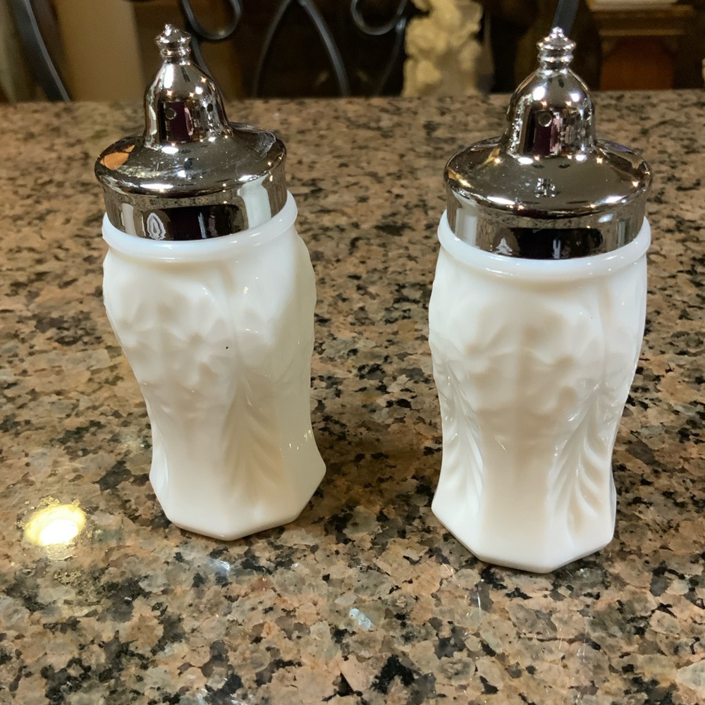 Salt and Pepper Shakers McKee Milk Glass Floral Vintage